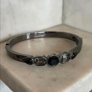 GIVENCHY Black and Silver Stone Gunmetal Silver Hinged Bangle Bracelet